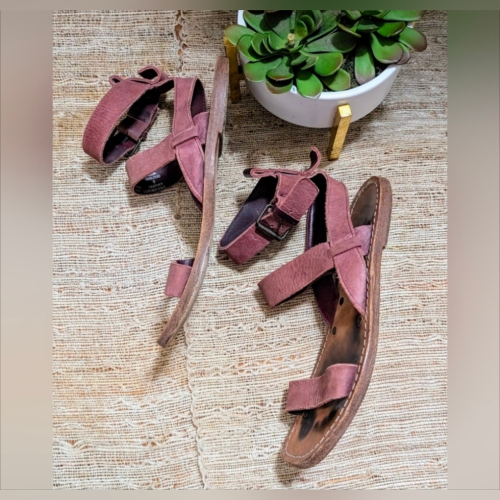 Free People Suede Strappy Sandals in Dusty Plum - Picture 3 of 4